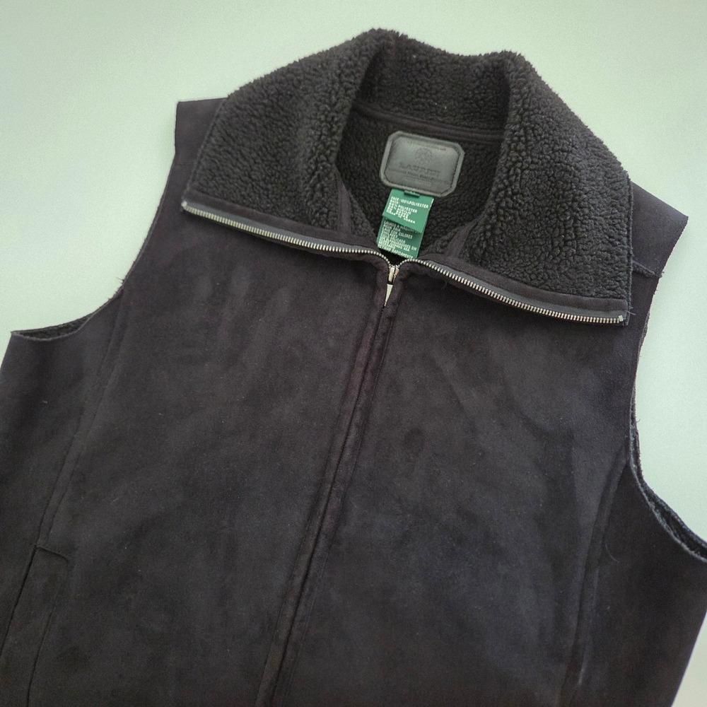 Lauren Ralph Lauren Vest Black Faux Suede Sherpa Lined Full Zip Womens Medium